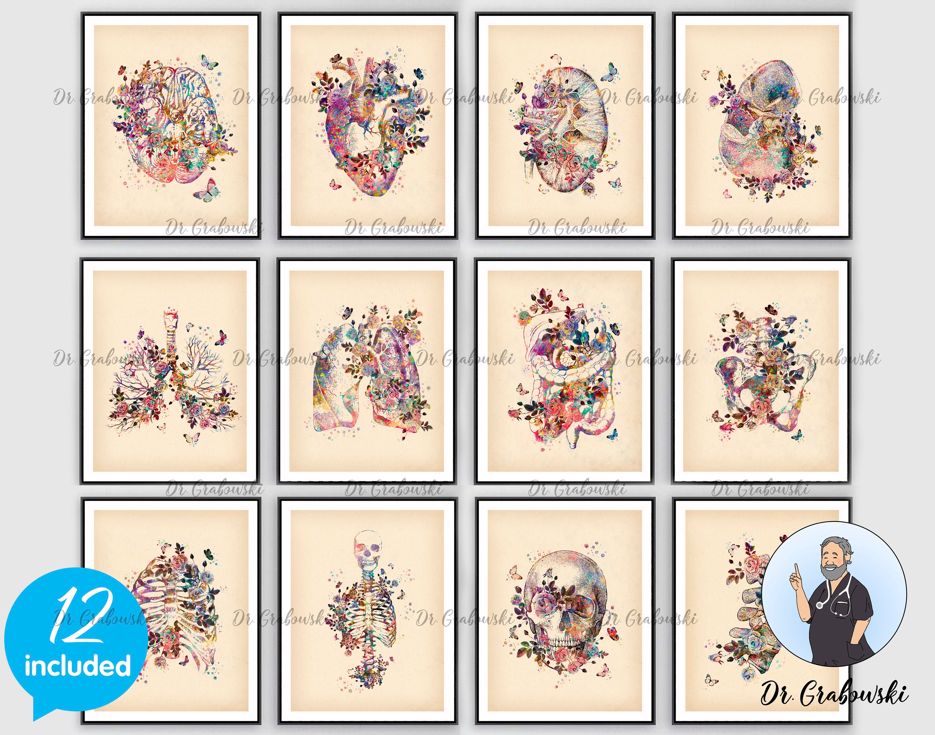 Floral Anatomy Art Prints Watercolor Medical Artwork Human Etsy