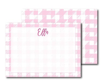 Pink Gingham Stationery Notecard Set - Personalized