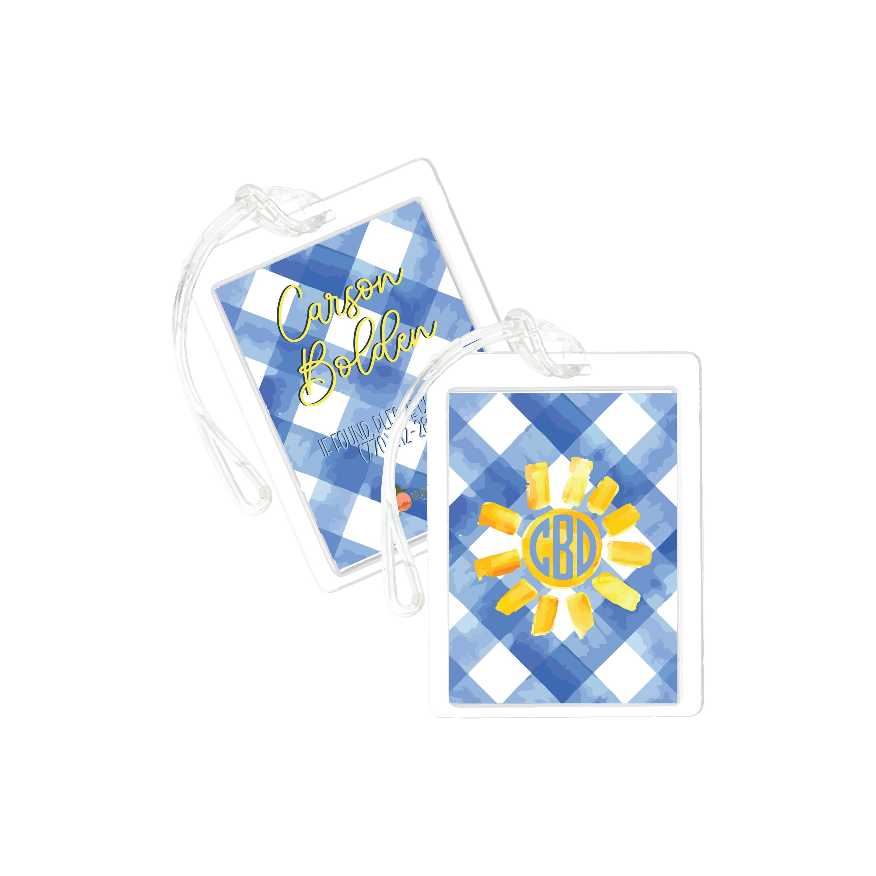 Laminated Bag Tag Personalized Sunshine With Blue Monogram Etsy