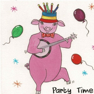 Carte de voeux drôle d'animaux de la ferme - Cochon musical jouant du banjo