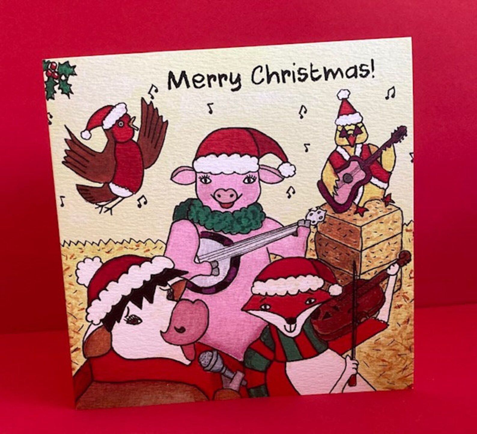 Farm Animal Christmas Card Musical Animal Band Robin Vaca - Etsy España