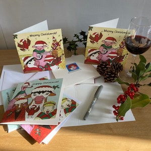 Pack de 10 cartes de Noël animaux de ferme de qualité 2 dessins peintures à la main originales