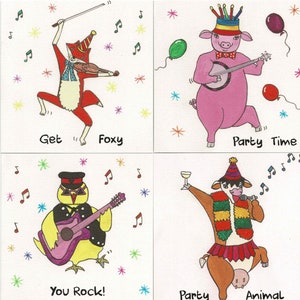 Set van 8 Fun Farm Animal Wenskaarten Cow Robin Sheep Pig Fox Chick Goat Goose