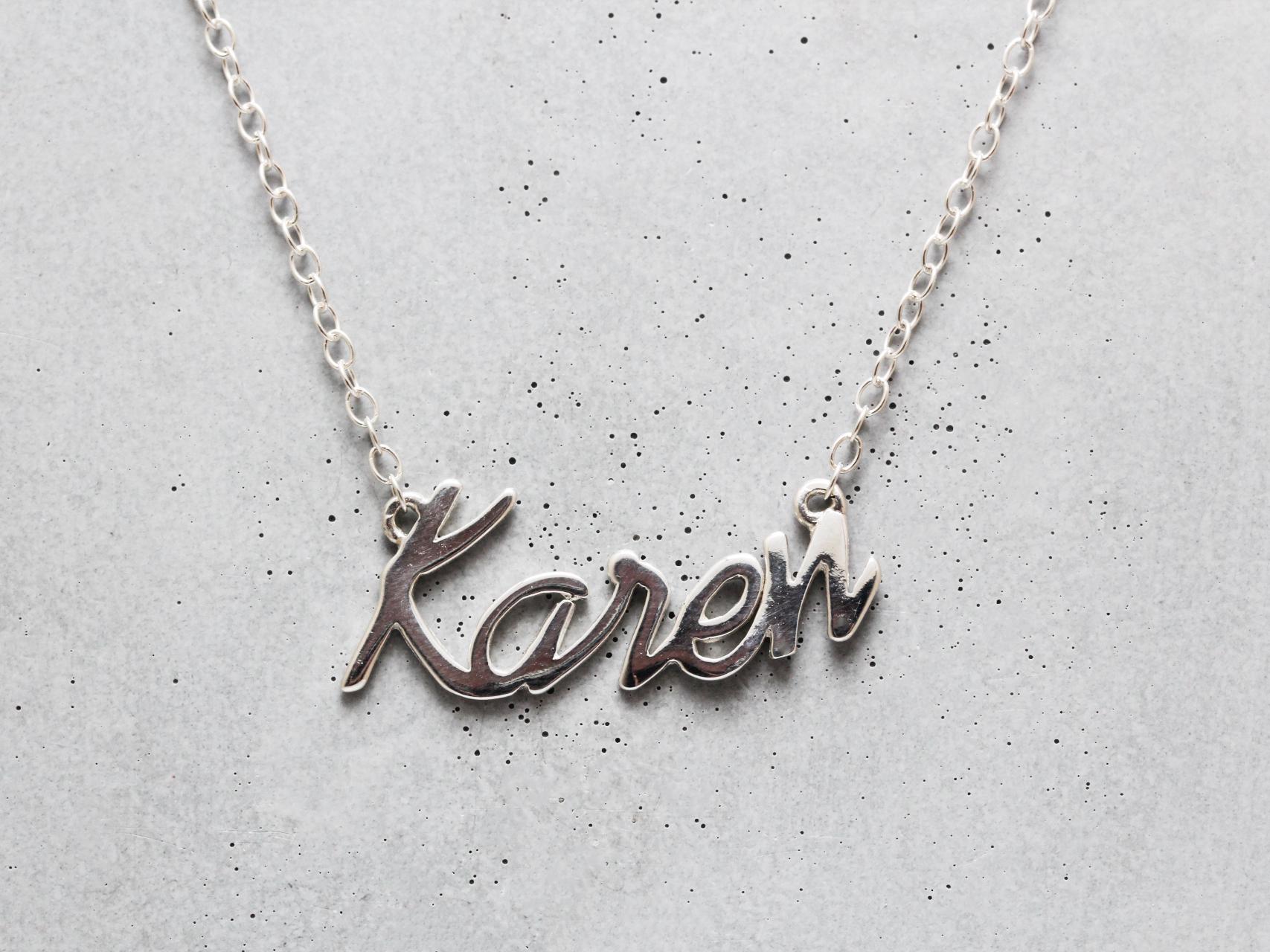 Silver 'karen' Necklace - Etsy New Zealand