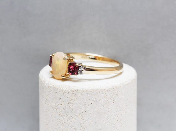 9ct Gold Opal and Ruby Ring - image 2