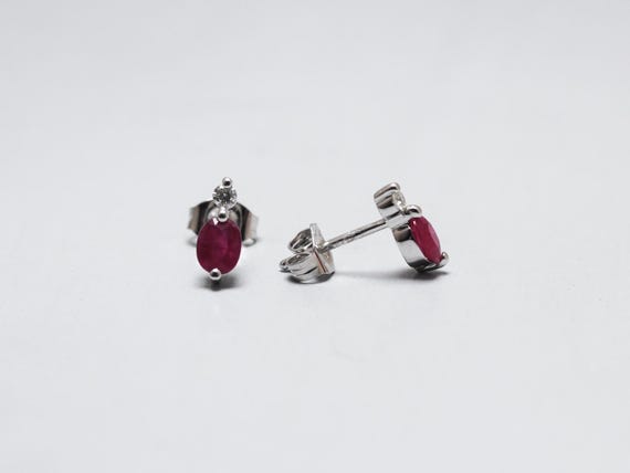 9ct White Gold Diamond and Ruby Stud Earrings - image 2