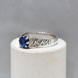 Silver Ring with Blue Stone, UK Size L 1/2
