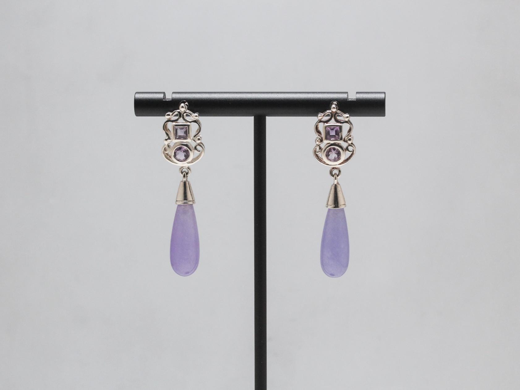 Orecchini Pendenti Lunghi In Argento Sterling 925 Con Ametista Naturale – Cabochon Vari Colorati, Fatto A Mano, 5,5 Cm