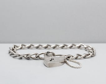 Silver Heart Lock Charm Bracelet