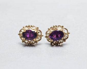 9ct Yellow Gold, Amethyst, Stud Earrings