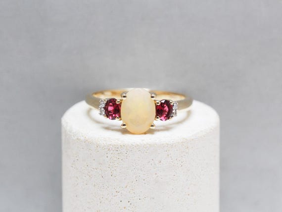 9ct Gold Opal and Ruby Ring - image 1