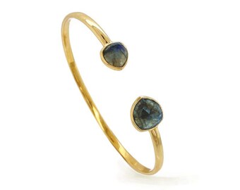 Sarah Alexander - Labradorite Cuff Bangle, 18ct Gold Vermeil