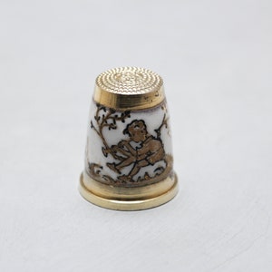 Vintage Enamel Boy Playing Pipe Hallmarked Thimble