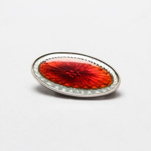 Silver and Orange Enamel Oval Brooch, Approx. 27mm x 14mm