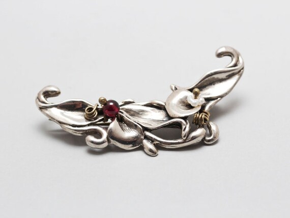   シルバーブローチ 花デザイン 華やかな花のシルバーブローチ、約53 mm x 22 mm - Etsy 日本