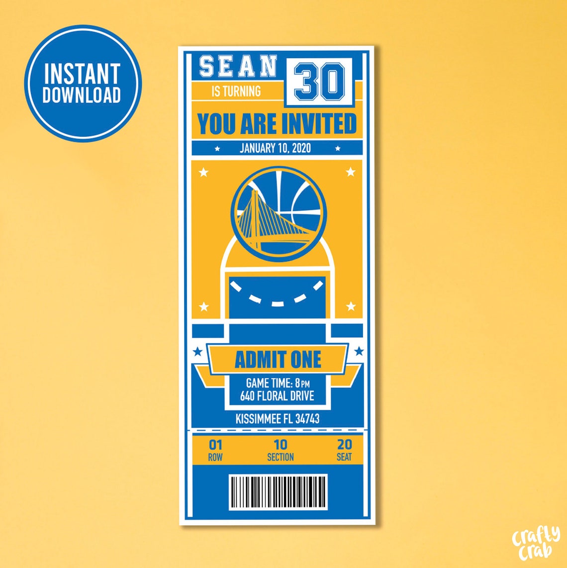 Golden State Warriors Basketball Invitation Ticket invitation | Etsy