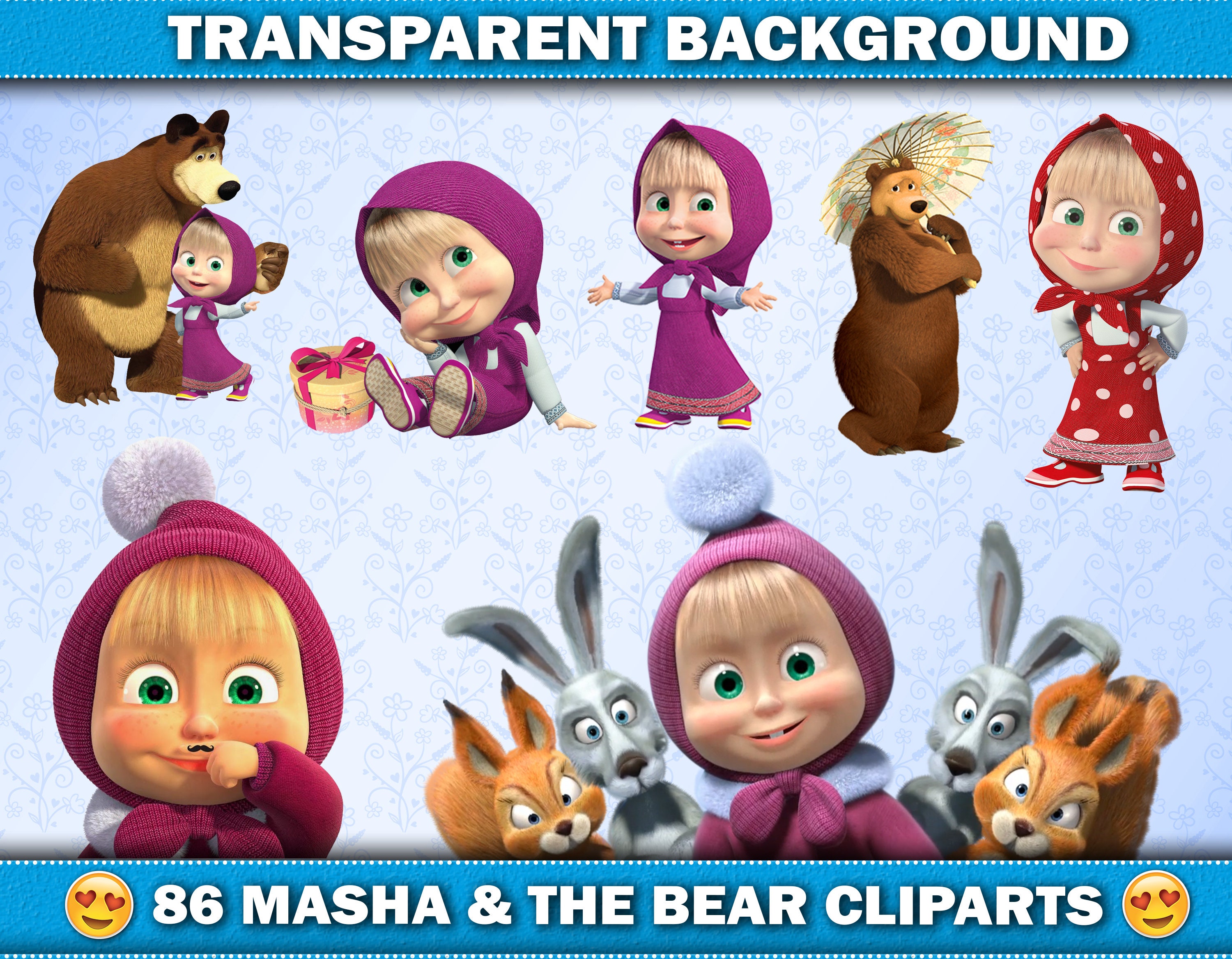 Masha And The Bear Clipart Masha Bear Png Characters Masha Etsy 