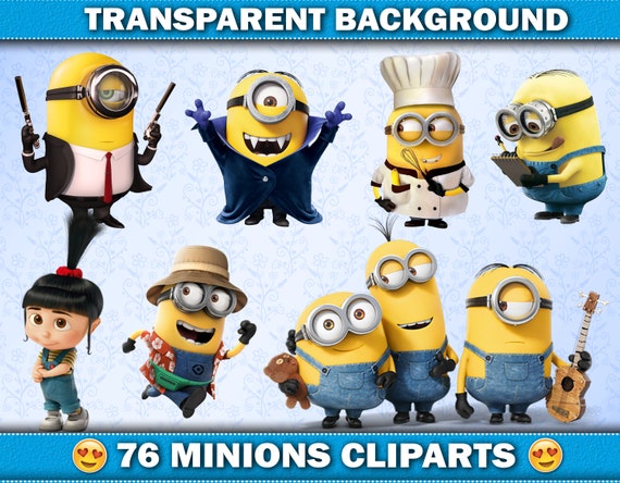 Clip Art Transparent Background Minions Cartoon PNG Files Minions Clipart Bundle Minions ...