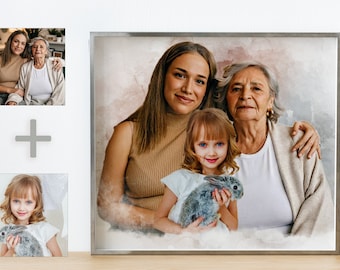 Realistic merge of different photos, Add deceased loved one to photo, Add someone to photo, Family portrait from photos, Memorial portrait