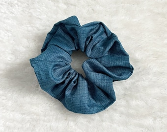 Peacock blue scrunchie with grid patterns