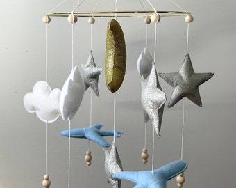 Mobile for baby felt planes, mobile for cradle baby room