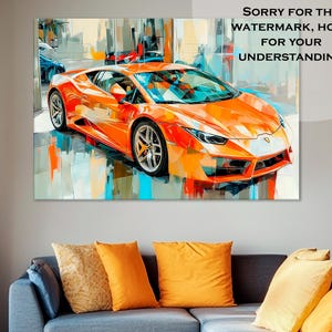 Lamborghini Print - Orange Lamborghini Canvas Art, Supercar Wall Decor, Boys Room Poster, Unique Wall Art
