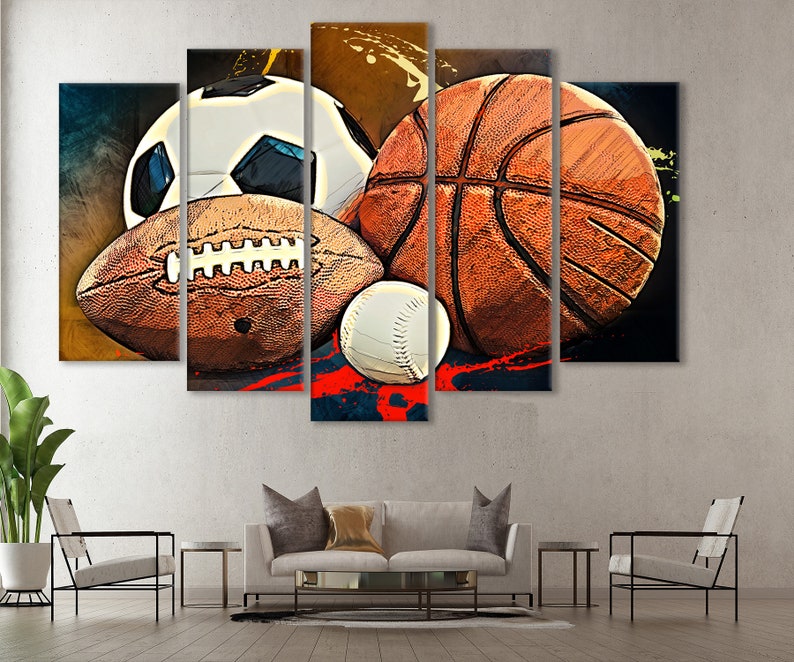 Sports Balls Canvas Sports Balls Wall Art Balls Print Etsy