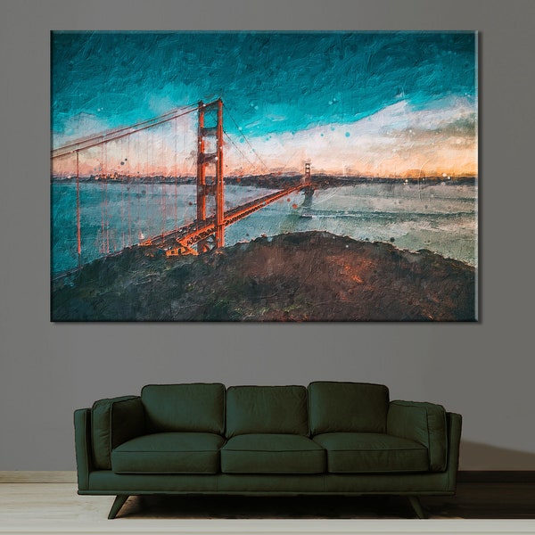 Golden Gate Bridge Canvas, decoración de la pared del hogar, impresión del puente, arte de la pared de la arquitectura, arte del puente de la pared del puente impresión home decoración de la pared