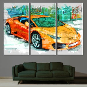 Lamborghini Print, Orange Lamborghini Canvas Art, Lamborghini Poster, Lamborghini Wall Decor, Supercar Wall Art, Boy Room Wall Decor
