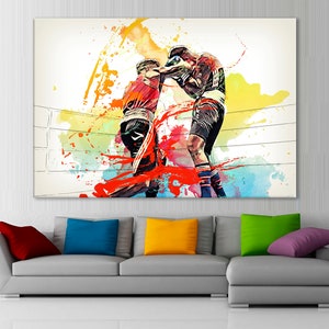 Boxing Canvas, Boxing Print, Motivation Wall Art, Ring Room Decor, Sparring Print, Box Fan Gift, Boxers Painting