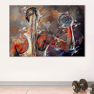 Fitness Girl Wall Art, Motivation Canvas, Sport Artwork, Gym Wall Decor, Dumbbell Poster, Sportswoman Gift, Exercise Canvas, Fitness Artwork