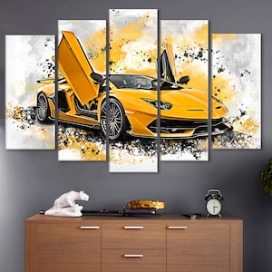 Lamborghini Wall Art, Sport Cars Canvas, Supercar Wall Art, Sport Car Poster,Luxury Car Wall Art,Yellow Lamborghini Artwork,Luxury Car Decor