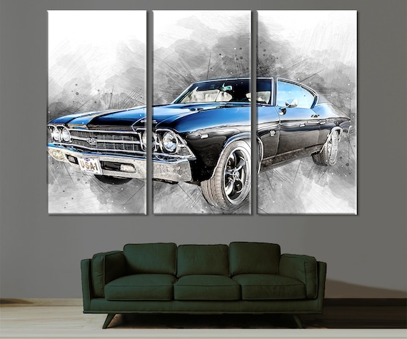 Black Chevrolet Chevelle SS Car 5 Panel Canvas Print Wall Art Black Chevrolet Chevelle SS Car 5 Panel Canvas Print Wall Art