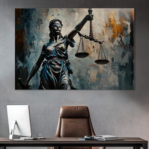 Lady Justice Wall Print, Art for Home Living Room, Justitia Painting, Goddess of Justice Office Decor, Themis Artwork, Ready to Hang