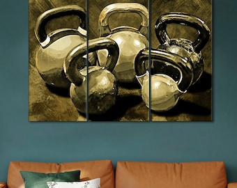 Canvasprint Kettlebells: muurkunst sportschool