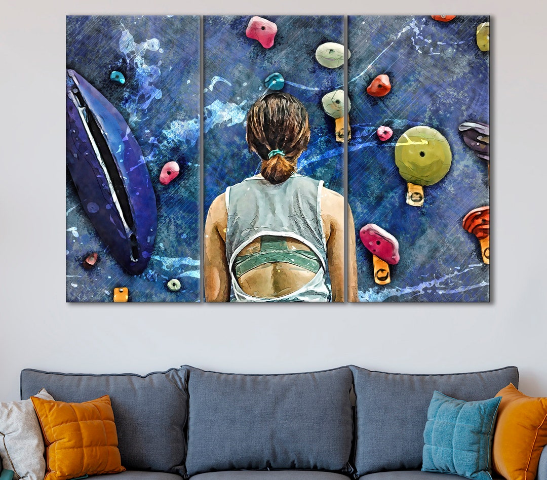 Female Climbing Canvas, Hillclimbing Wall Art, Сlimber Gift, Climbing