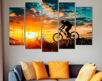 Mountain Bike Sunset Silhouette Art Print | Dynamic MTB Rider Poster | Outdoor Adventure Wall Decor