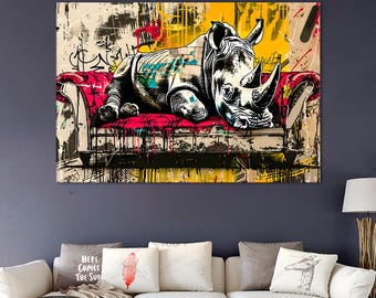 Rinoceronte astratto su tela – Decorazione murale moderna con animali