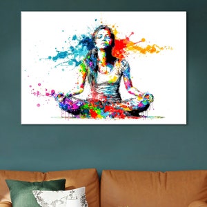 Girl Meditating Artwork, Yoga Wall Decor, Yoga Room Decor, Yoga Fan Gift, Yoga Hall Decor, Meditating Wall Art,Meditation Canvas,Yoga Poster