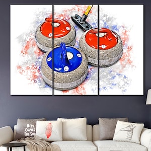 Curling Leinwand, Curling Wanddekor, Curling Kunstwerk, Curling Geschenk, Winter Sport Kunstwerk, Curling Steine Wandkunst,Curling Steine Leinwanddruck
