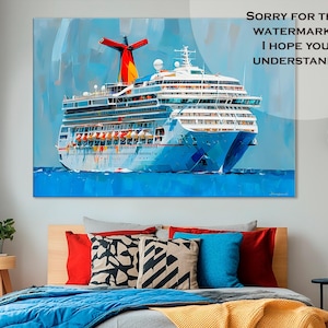 White Cruise Liner Canvas Art | Cruise Ship Digital Painting & Wall Decor | Nautical Home Decoration, Ocean Cruise Artwork