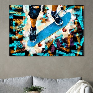Skateboarding Canvas, Skateboarder Wall Art, Skateboarder Print, Kids Room Decor, Skateboarding Gift, Skateboarder Artwork, Skate Wall Art