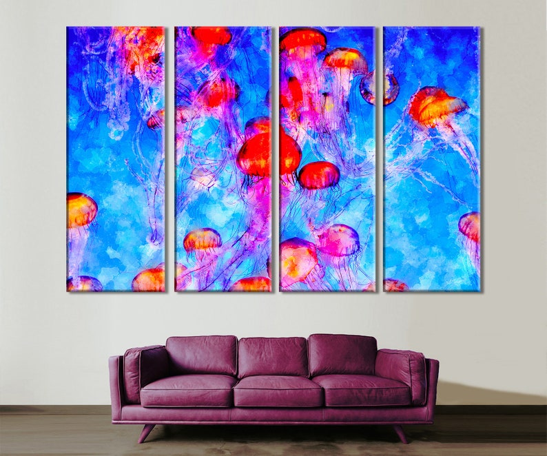 Jellyfish Canvas Art Sealife Wall Art Home Wall Decor Etsy