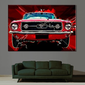 Ford Mustang Canvas, Ford Mustang Print, Muscle Car Poster, Boy Room Decor, Race Fan Gift, Muscle Car Print