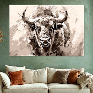 Bison Wall Print | Abstract Bison Art for Home & Office Decor | Unframed Canvas Mural Print for Living Room