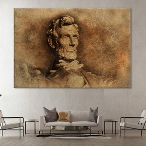 Lincoln Memorial Canvas Print, National Memorial Post, Abraham Lincoln Statue Decor, Patriot Gift, Lincoln Vintage Canvas