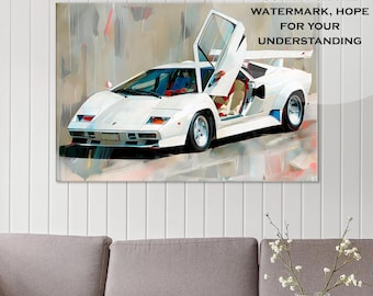 White Lamborghini Canvas Print: Supercar Wall Art on Wood Frame