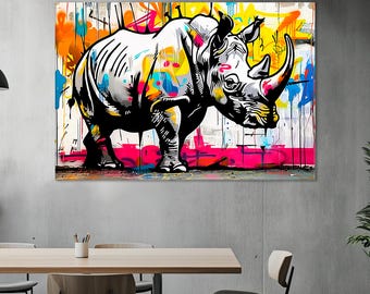 Stampa su tela con graffiti di rinoceronte / Decorazione murale astratta con rinoceronte