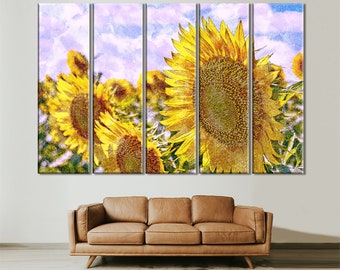 Sunflower Print, Abstract Wall Art, Sunflower Canvas Abstract Flowers Watercolor Photo Art Canvas Painting Sunflowers Poster Abstract Decor