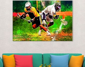 Lacrosse Action Canvas Print: Sports Room Wall Decor
